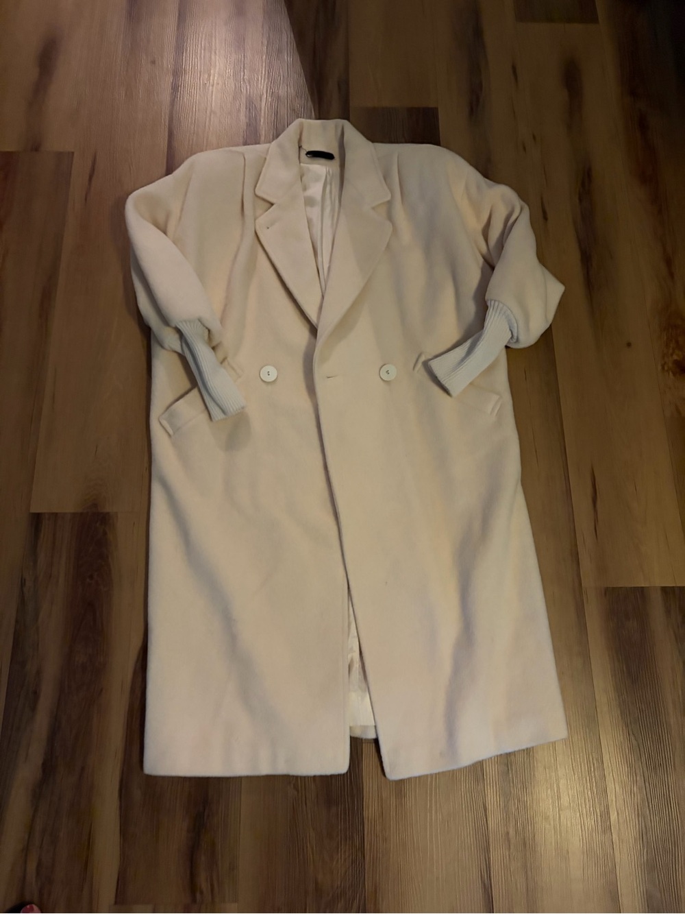 Cream Double-Breasted Long Coat vintage wool blend
